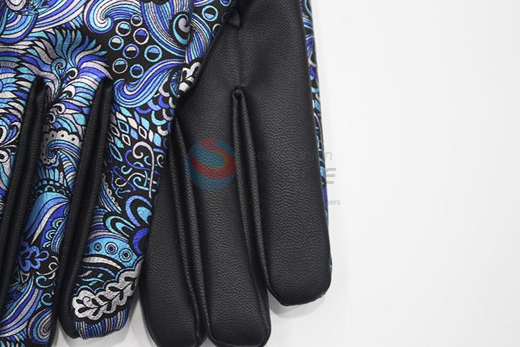 Vintage pu gloves ladies warm winter printed gloves