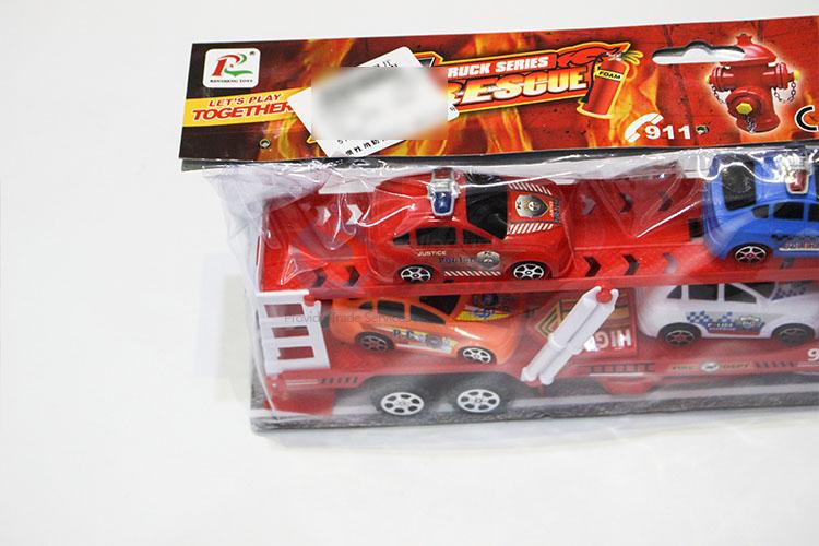 Cute Design Inertia Fire Engine Drag Head Car with Light Music Carry 4pcs Police Car Boy Toys Pack of Electricity