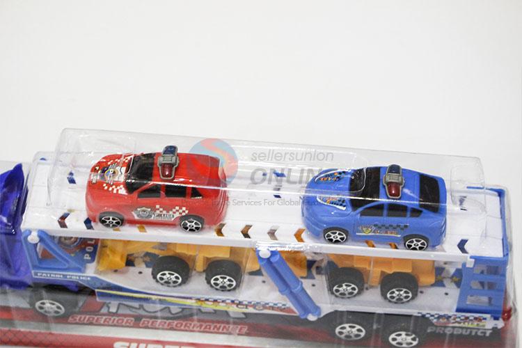 Made In China Inertia Drag Head Car with Light Music Carry 2pcs Engineer Car and 2pcs Police Car Boy Toys