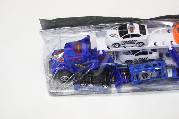 Wholesale Top Quality Inertia Drag Head Car with Light Music Carry 4pcs Police Car Boy Toys Pack of Electricity