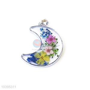 Custom Moon Shape Colorful Real Flower Pendant