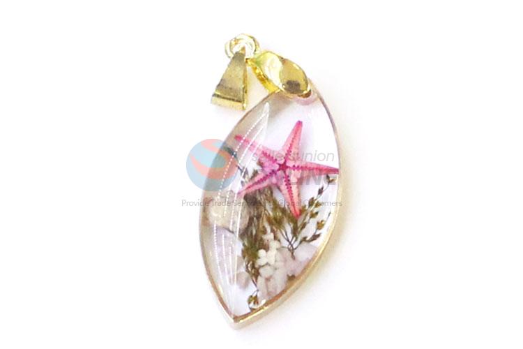 Fashion Drop Shape Real Flower Pendant With Gold Chain