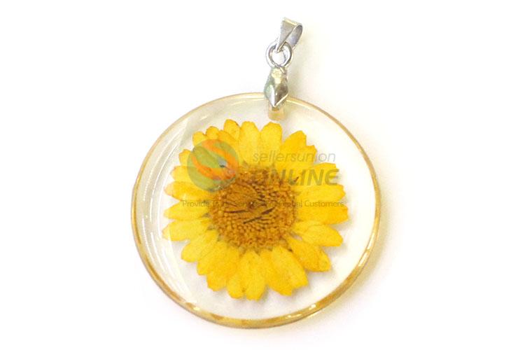 Newest Round Pendant Zinc Alloy Real Flower Pendant