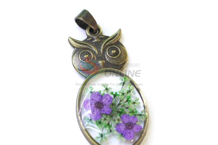 Fashion Owl Shape Real Flower Pendant With Chain