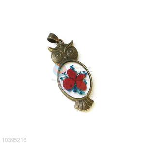 Cute Design Bronze Owl Shape Real Flower Pendant With Chain