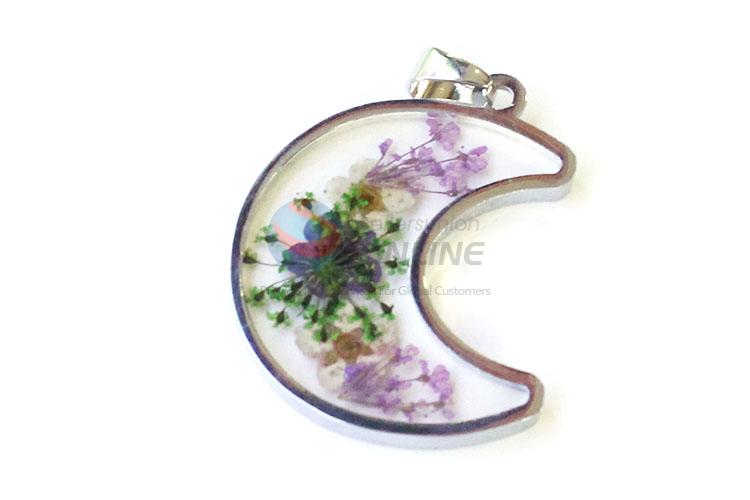 Custom Moon Shape Zinc Alloy Real Flower Pendant