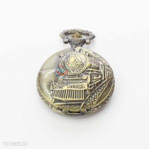 Train Quartz Movement Skeleton Pocket Watch