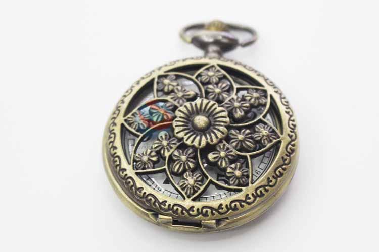 Flower Quartz Movement Skeleton Pocket Watch