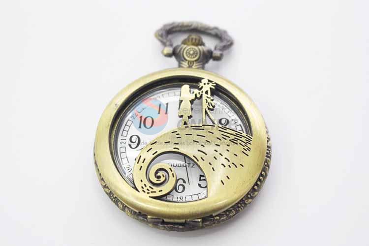 Couple Quartz Movement Skeleton Pocket Watch