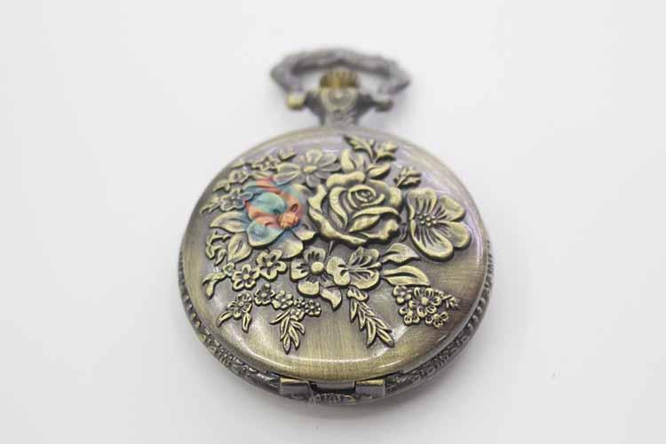 Rose Quartz Movement Skeleton Pocket Watch