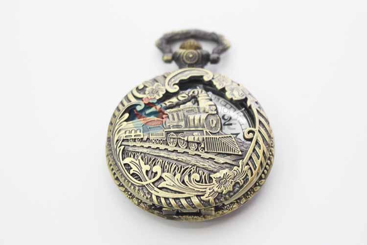 Train Quartz Movement Skeleton Pocket Watch