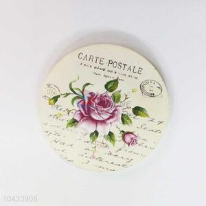 Flower Pattern Round Wood Cup Mat