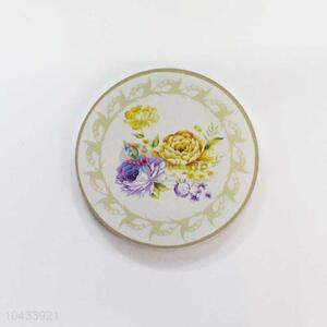 Flower Pattern Round Wood Cup Mat