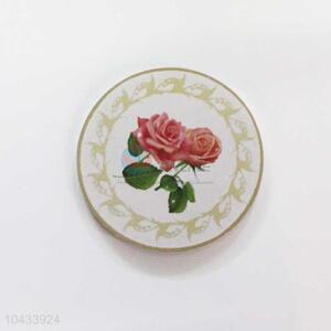 Flower Pattern Round Wood Cup Mat