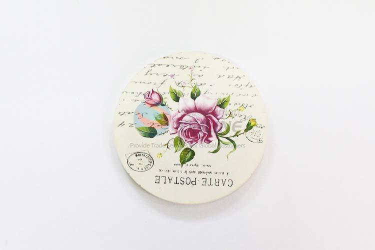 Flower Pattern Round Wood Cup Mat