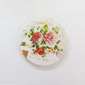 Flower Pattern Round Wood Cup Mat