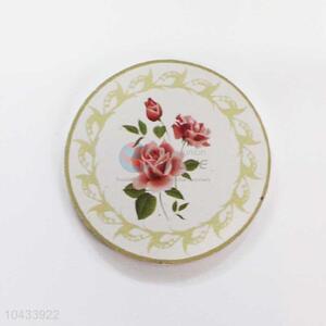 Flower Pattern Round Wood Cup Mat