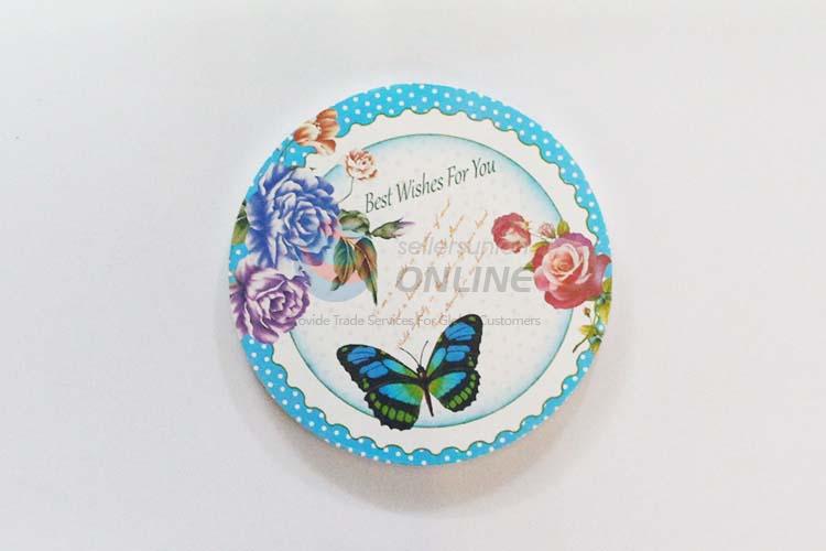 Butterfly Pattern Round Wood Cup Mat