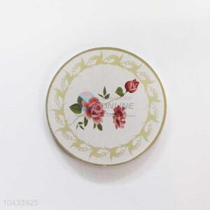 Flower Pattern Round Wood Cup Mat