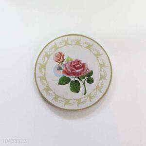 Flower Pattern Round Wood Cup Mat