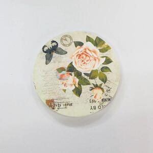 Rose Pattern Round Wood Cup Mat