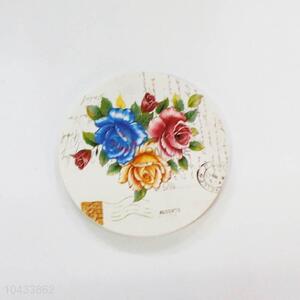 Rose Pattern Round Wood Cup Mat