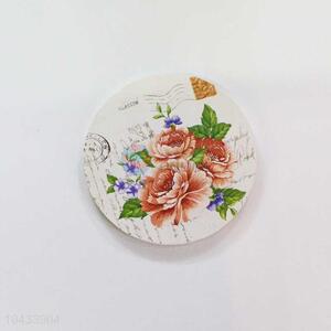 Flower Pattern Round Wood Cup Mat