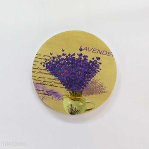 Flower Pattern Round Wood Cup Mat