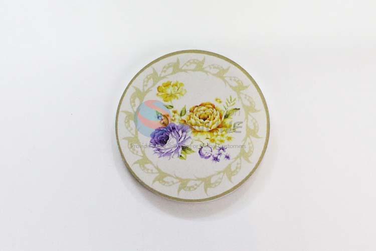 Flower Pattern Round Wood Cup Mat