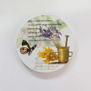 Flower Pattern Round Wood Cup Mat