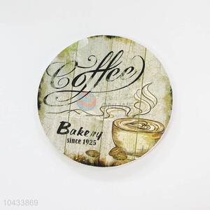 Coffee Pattern Round Wood Cup Mat