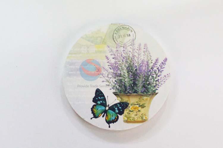 Flower Pattern Round Wood Cup Mat