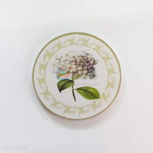 Flower Pattern Round Wood Cup Mat