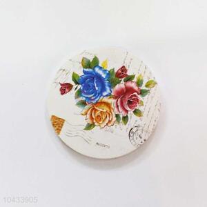 Flower Pattern Round Wood Cup Mat