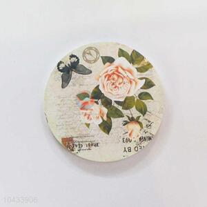 Flower Pattern Round Wood Cup Mat