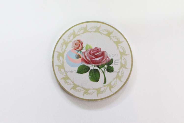 Flower Pattern Round Wood Cup Mat