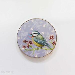 Bird Pattern Round Wood Cup Mat