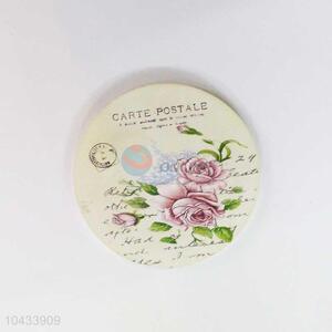 Flower Pattern Round Wood Cup Mat