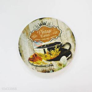 Flower Pattern Round Wood Cup Mat