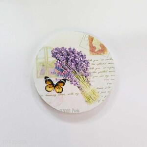 Flower Pattern Round Wood Cup Mat