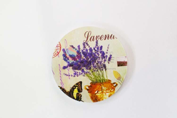 Flower Pattern Round Wood Cup Mat