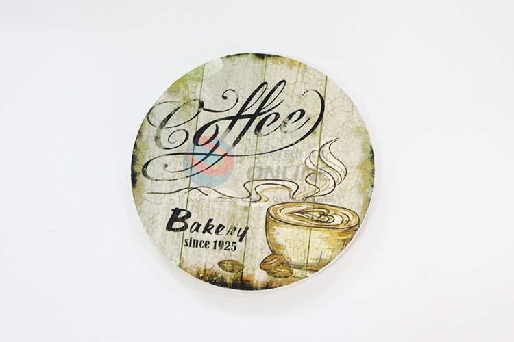 Coffee Pattern Round Wood Cup Mat