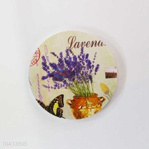 Flower Pattern Round Wood Cup Mat