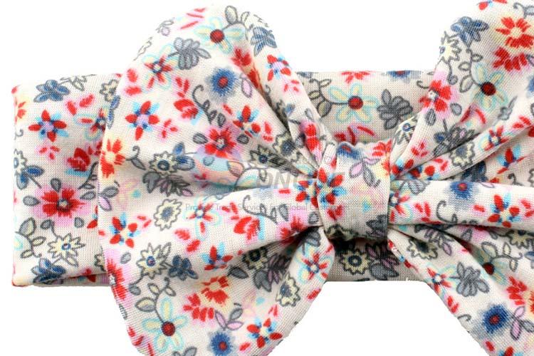 New Products Cotton Flower Printing Bowknot Headband For Baby