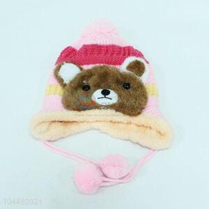Lovely bear design children flannel knitted hat for winter
