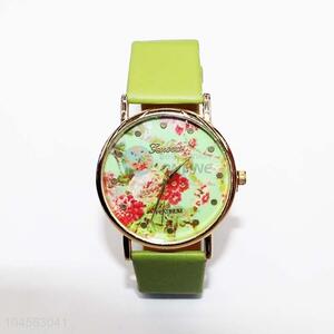 Flower printing pu leather wrist watch