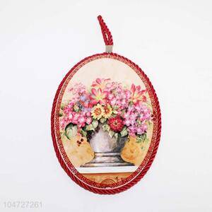 Flower Pattern Oval Shaped Ceramic Cork Pot Mat