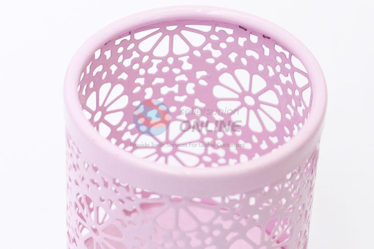 Simple Style Pink Color Hollow Flower Pen Holder Container Desk Organizer Gift