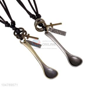 Good quality vintage alloy spoon pendant cowhide necklaces