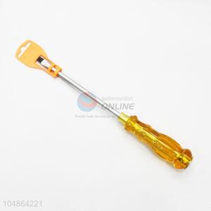 Yellow Plastic Handle Retractable Slotted Screwdriver with Protective Cover